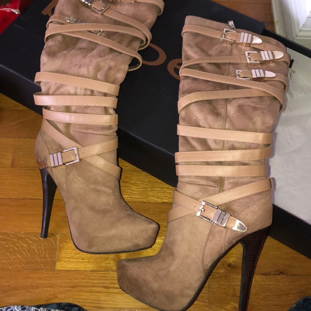 Bebe knee high heeled suede boots